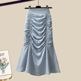 Spring/Summer Set Women's New Korean Edition Sweet and Spicy Bubble Sleeve Spliced Top Age Reducing Half Skirt Two Piece Set - Lootquake