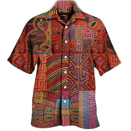 Colourful Bohemia African Graphic Shirts For Men Clothing Fashion Mens Short Sleeve Casual Y2k Lapel Blouse Summer Beach Tops - Lootquake
