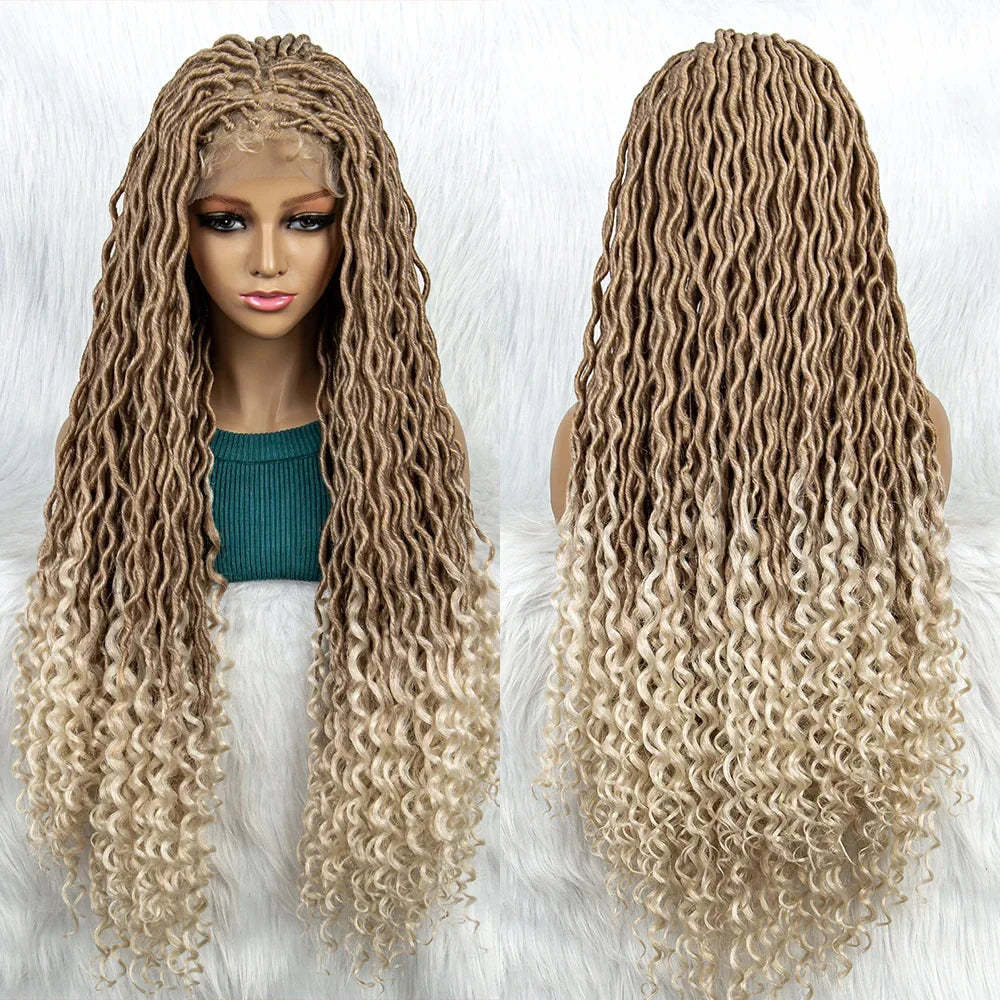 32" Burgundy Curly Dreadlocks Braided Wig | Lace Front with Baby Hair
