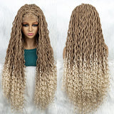 32" Burgundy Curly Dreadlocks Braided Wig | Lace Front with Baby Hair