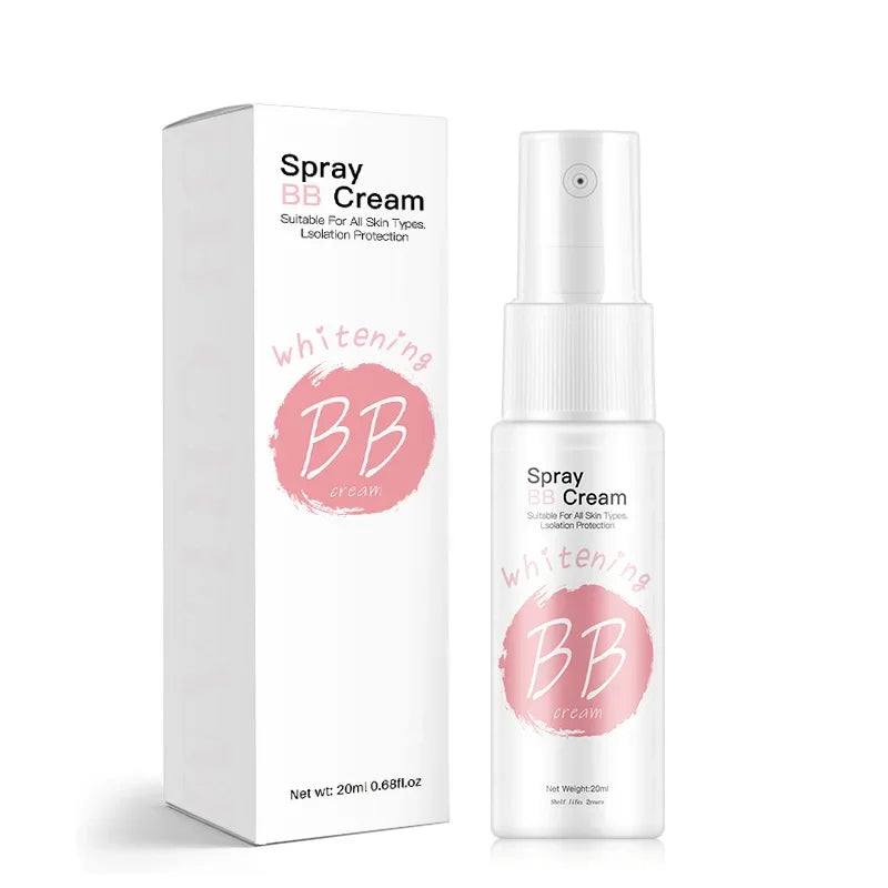 Crema BB en spray de 20 ml para base de maquillaje, blanqueadora, hidratante, antiadherente, iluminadora y corporal.