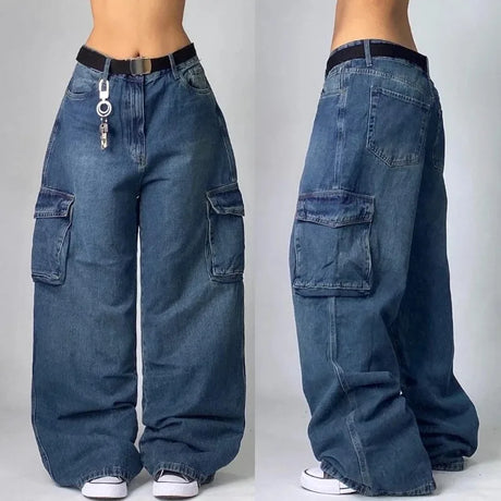 Streetwear Fashion New Multi-pocket Washed Baggy Jeans Men And Women Y2K Hip-hop Harajuku Casual Gothic High Waist Wide Trouser - Lootquake