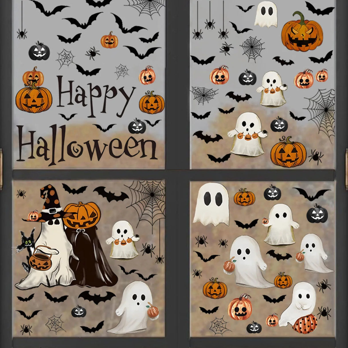 Halloween Theme Cute Spooky & Pumpkin Window Stickers Decor Living Room Glass Window Decorative Stickers Pvc Static Stickers