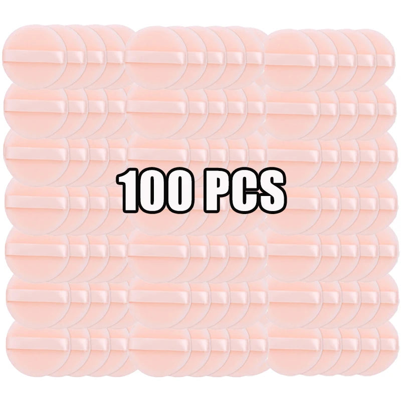 Lot de 100 houppettes rondes en velours pour poudre libre, douces et lavables, pour fond de teint, cosmétiques, outil de maquillage professionnel