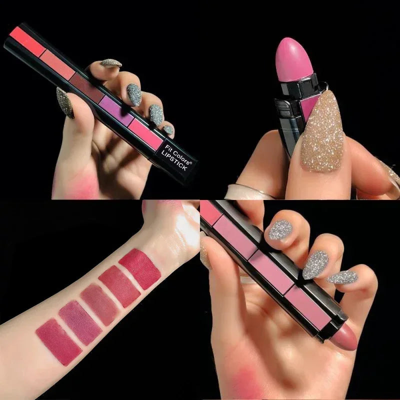 5 in 1 Lipstick Set Lightweight Matte Velvet Long Lasting Combination Lipstick Nourish Moisturizing Professional Lipliner Makeup