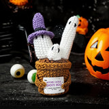 Halloween Pumpkins Ghosts Desktop Decor Crochet Positive Energy Dolls with Cards Handmade Hug Plant for Handwoven Party Gifts