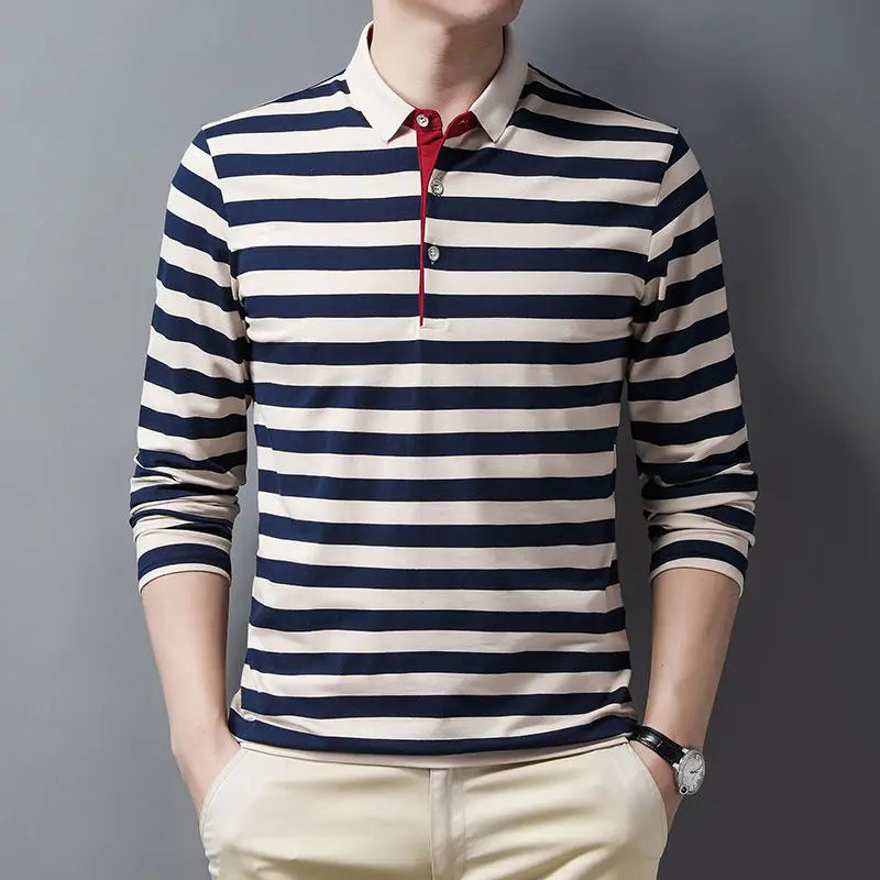 Male Sweatshirts 100℅ Cotton Pullover Stripe Business Formal Red Mens Polo Shirts Clothing Deals High Quality New Luxury Sale Xl - Lootquake