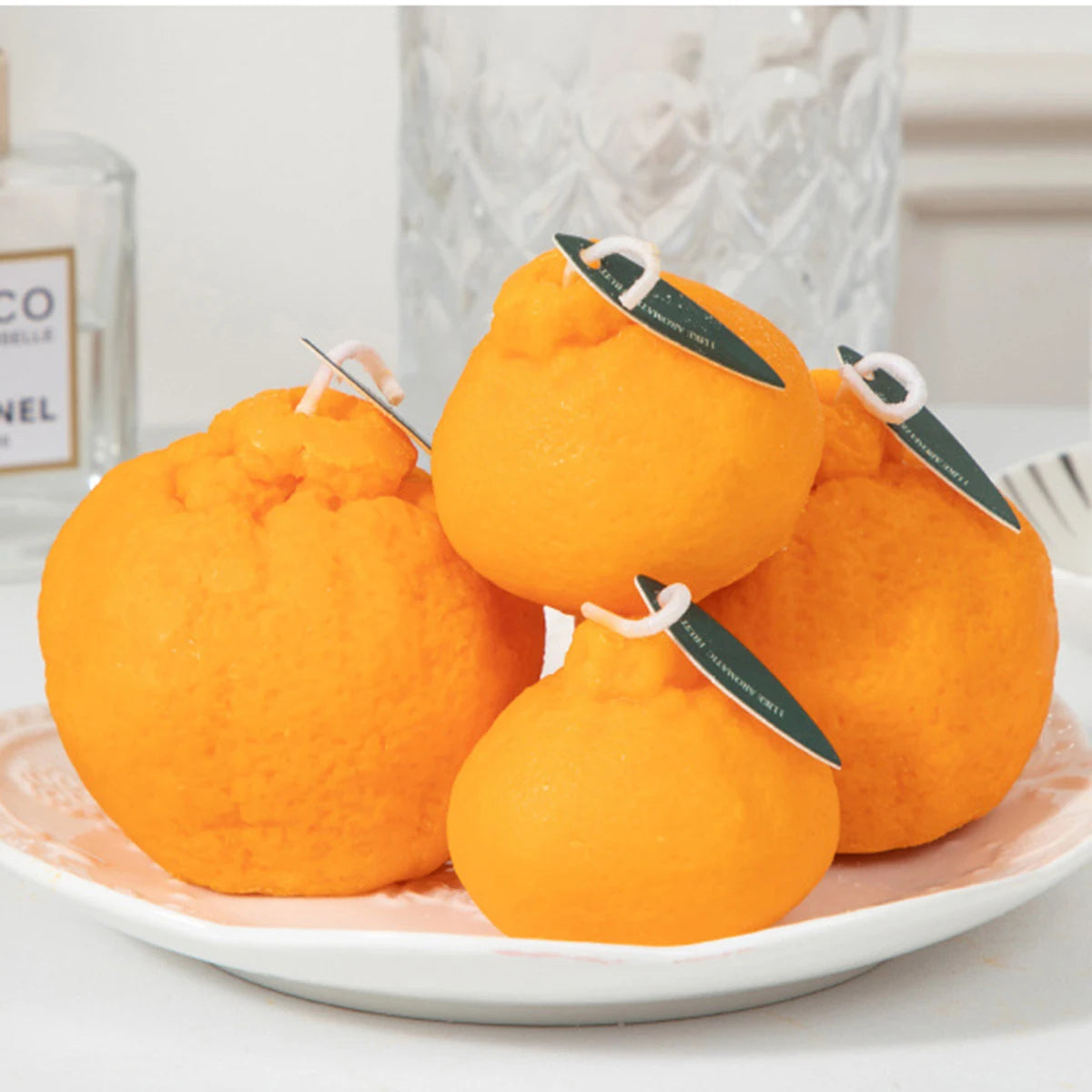 1 vela creativa con forma de fruta de simulación, vela fragante con forma de naranja, adecuada para restaurantes, salas de estudio y otros lugares