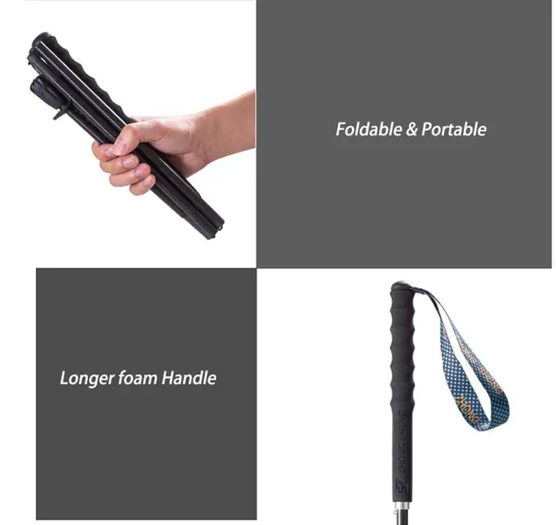 110g Ultra Light Weight Trekking Poles Folding Hiking Sticks Portable Carbon Fiber Collapsible Nordic Walking Cane Sticks Bags - Lootquake