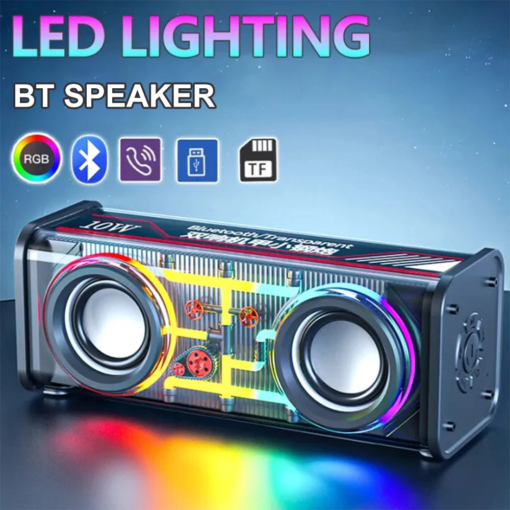 Altavoces duales Bluetooth 5.0 inalámbricos RGB1800mAh Altavoces mecánicos transparentes Efecto de luz Altavoz Subwoofer de graves Mini altavoz