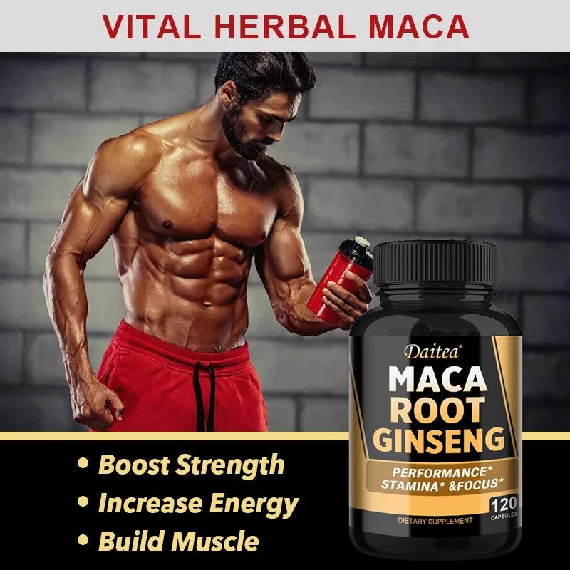 Black + Red + Yellow Maca Root Ginseng Extract Supplement for Men and Women, Natural Energy Support, Stamina, Focus