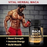 Black + Red + Yellow Maca Root Ginseng Extract Supplement for Men and Women, Natural Energy Support, Stamina, Focus