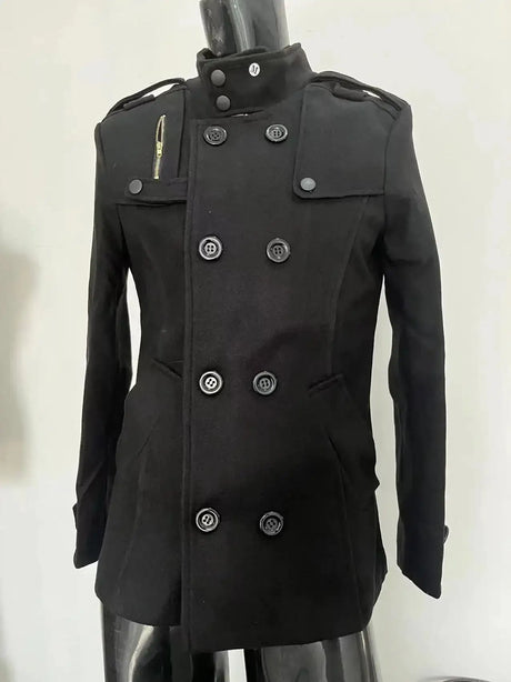 Men Slim Fit Woolen Coats Solid Color Male Casual Long Sleeve Outerwear Autumn Winter Double Breasted Mid Length Windbreaker - Lootquake