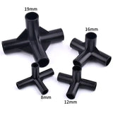 I.D 8/12/16/19mm Black Plastic Pipe Connector DIY Shelf Water Tube Joint Tent Fixed Connector Tee Four Way Elbow Straight Joint - Lootquake