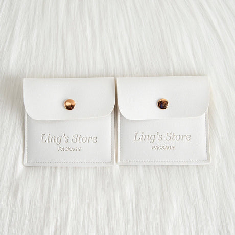 50/100Pcs Custom Logo 8x8cm PU Leather Jewelry Snap Bag Gold Button Pouches Ring Earring Necklace Wedding Favors Gift Organizer - Lootquake