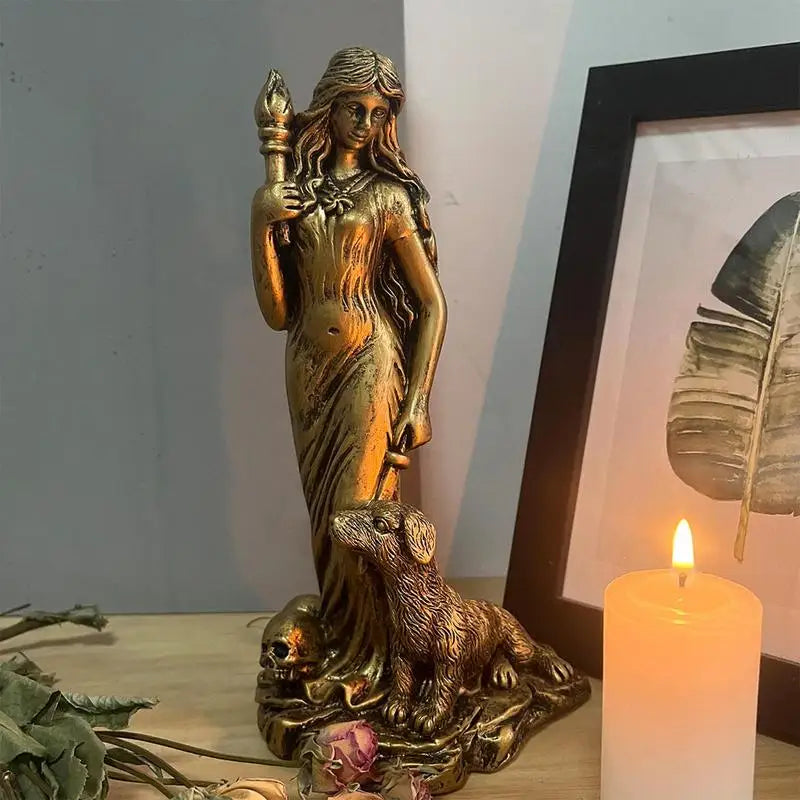 Estatua de diosa, escultura de resina, figura retro de bruja, figura espiritual de diosa, estatua artística artesanal para decoración del hogar.