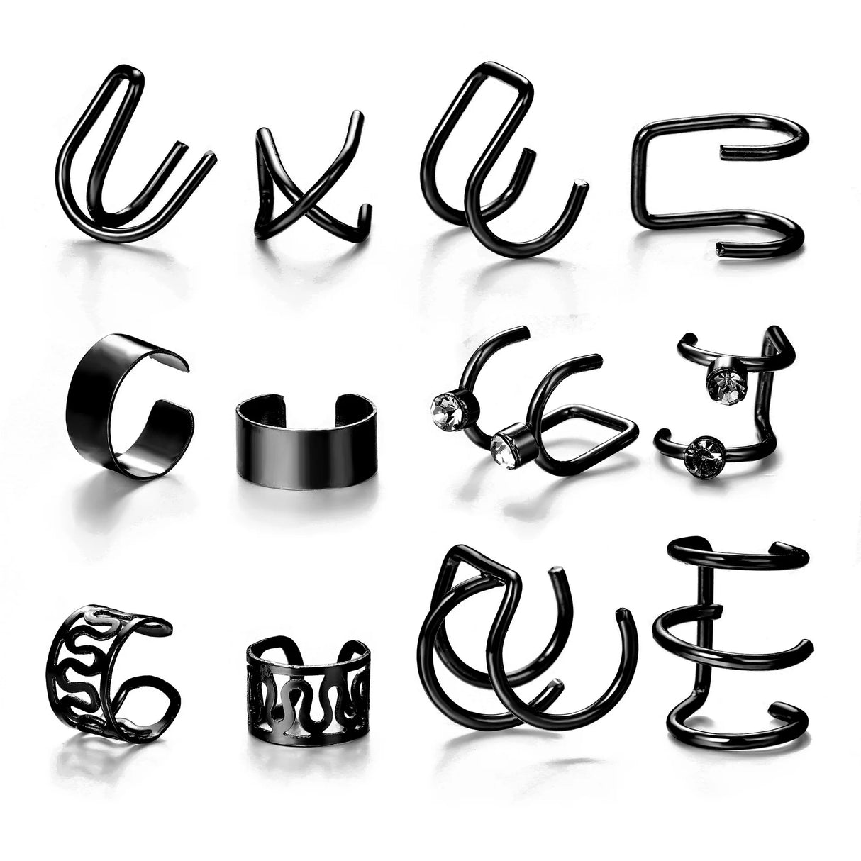 LATS Gold Color Leaves Ear Cuffs, Black Non-Piercing Ear Clip Earrings for Women & Men - Lootquake