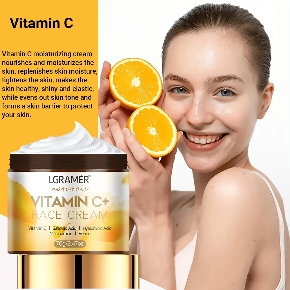 Crema facial con vitamina C, retinol, suavizante, antiarrugas, hidratante, reafirmante, con ácido hialurónico, aclarante, reparadora, suave, cuidado de la piel, crema blanqueadora.