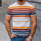 Mens Work Shirts Mens T-Shirts Tops Gifts Mens Womens Everyday Stripe Print Short Sleeve Crew Neck T-Shirt Tops Gym Tops - Lootquake