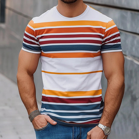 Mens Work Shirts Mens T-Shirts Tops Gifts Mens Womens Everyday Stripe Print Short Sleeve Crew Neck T-Shirt Tops Gym Tops - Lootquake