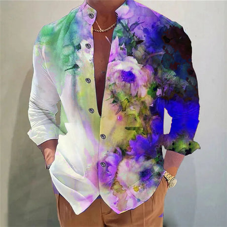 Men's shirt long-sleeved colorful fashion cardigan shirt Hawaiian 3D printed shirt XS-6XL super large size shirt soft fabric - Lootquake