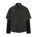 Plaid Spliced Fake Two Pieces Shirts Mens High Street Spring Loose Single Breasted Long Sleeve Lapel Shirts Shirts Men - Lootquake
