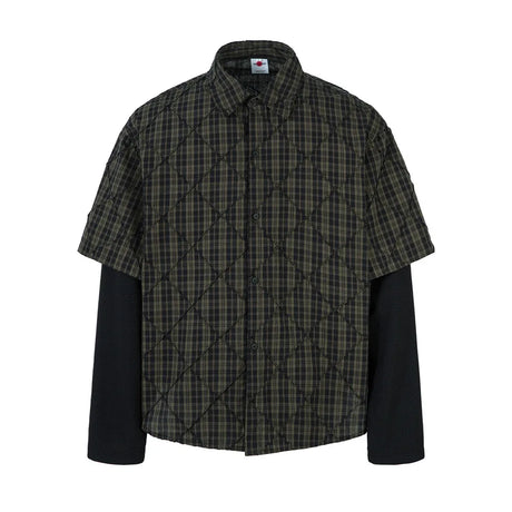 Plaid Spliced Fake Two Pieces Shirts Mens High Street Spring Loose Single Breasted Long Sleeve Lapel Shirts Shirts Men - Lootquake