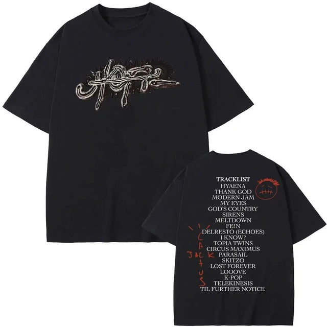 Rapper Cactus Jack Tshirt UTOPIA Album Graphics T-shirts Men's Hip Hop Pure Cotton Tees Male Casual Oversized T Shirt Streetwear - Lootquake