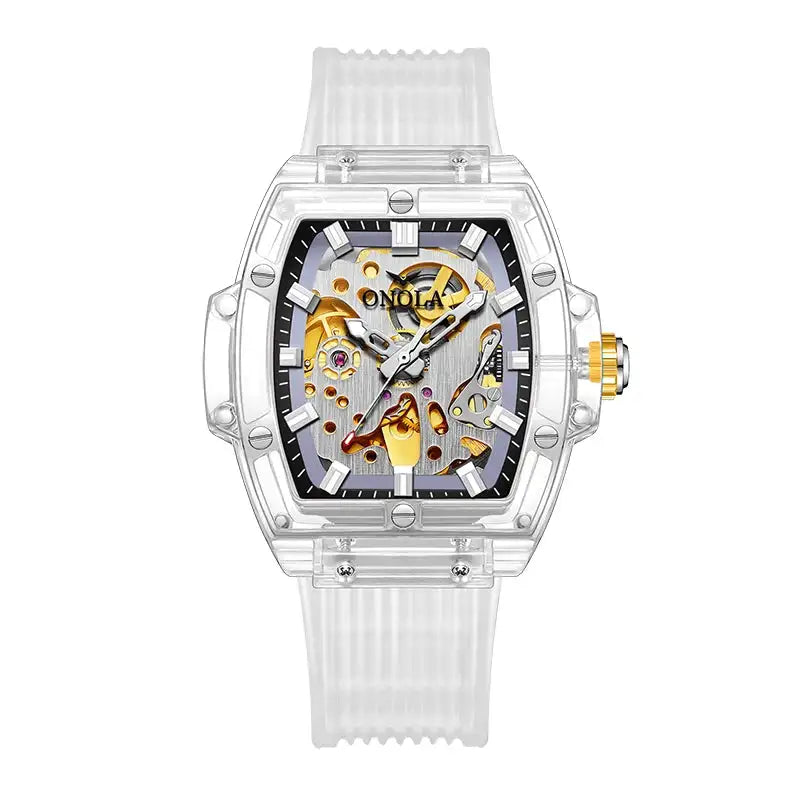 Luxury men's watch onola plastic transparent hollow full automatic mechanical watches men waterproof clock - Lootquake