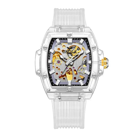 Luxury men's watch onola plastic transparent hollow full automatic mechanical watches men waterproof clock - Lootquake