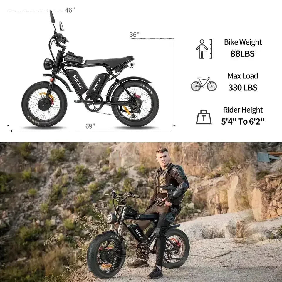 Electric bike 2000W Powerful Dual Motor 52V 40Ah Dual Battery Q20 Pro Ebike Motorcycle Mountain 20x4.0 Fat Tire Electric Bicycle