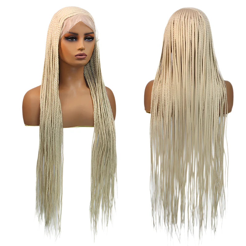 36" 360 Full Lace Cornrow & Goddess Locs Wig | Knotless Braids | Transparent Lace | Baby Hair