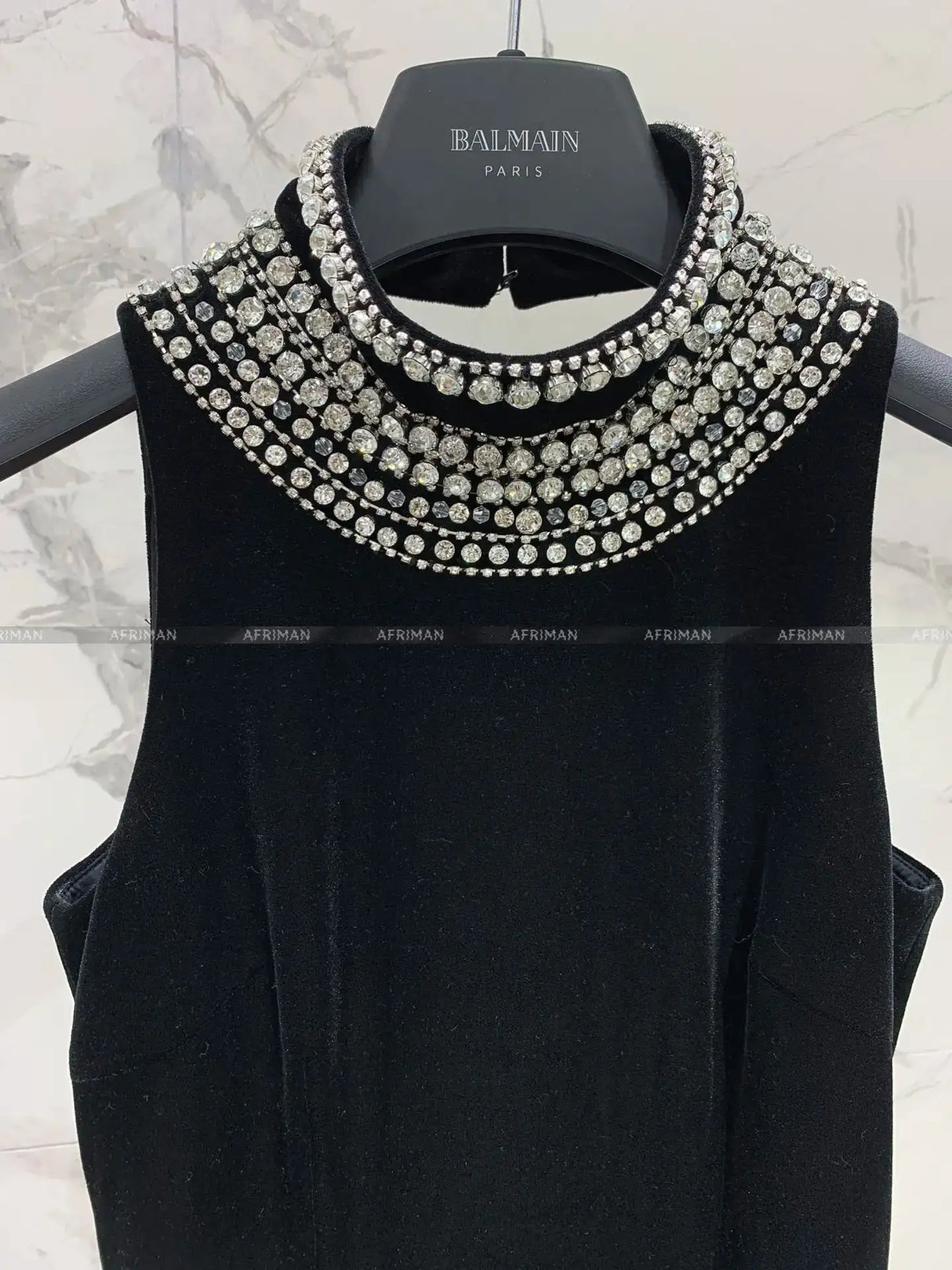 Women Heavy Rhinestone Bead Sexy Backless High Neck Waist Bag Hip Slimming Velvet Long Dress - Lootquake