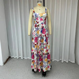 Ellafads Long Dress Women Summer Sweet Elegant Suspender Sleeveless Multicolor Printed Nipped Waist Evening Party Long Dresses - Lootquake