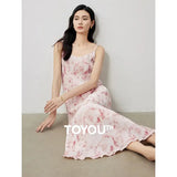 TOYOUTH Women Suspenders Dress 2024 Summer New Bohemian Oil Painting Printed Holiday Beach Sexy Straight Long Dress - Lootquake