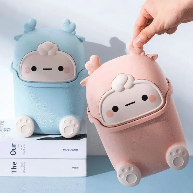 Pequeño cubo de basura, bonito cubo de basura con tapa para el dormitorio y el hogar.