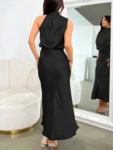Summer High-End Silk Satin Sleeveless Long Dress Women Fashion Elegant Celebrity Dresses Evening Dress Party Clothes Ladies - Lootquake