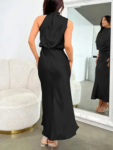 Summer High-End Silk Satin Sleeveless Long Dress Women Fashion Elegant Celebrity Dresses Evening Dress Party Clothes Ladies - Lootquake