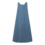Summer Muslim Long Dress Abaya ZANZEA Women Vintage Sleeveless Denim Blue Maxi Vestidos Dubai Robe Casual Loose Ramadan Sundress - Lootquake