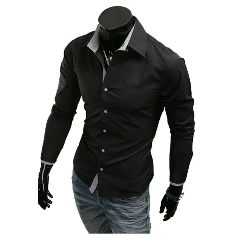 Mens Casual Shirts 2024 Single Breasted Mens Slim Fit Dress Long Sleeve Shirts Soild Male Social Shirts Designer Chemise Homme