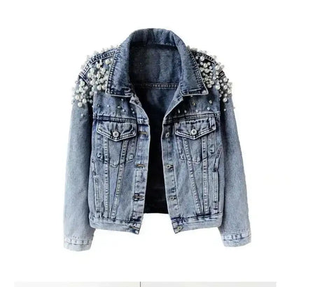 Pearl Denim Coat Women Cotton Spring Autumn Ropa Cardigan Jeans Punk Gothic Bomber Jacket Windbreaker Y2k Women Jackets Korean - Lootquake