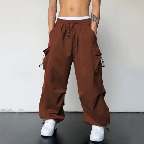 Harajuku Oversized Cargo Parachute Pants Men Streetwear Vintage Y2k Hip Hop Wide Leg Joggers Baggy Casual Sweatpants Techwear - Lootquake