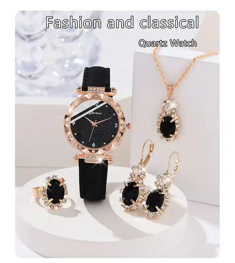 Womens Watches 5Pcs Set Luxury Rhinestone Women Fashion Elegant Wristwatch Quartz Watch For Girl WristWatch Bracelet Gift - Lootquake
