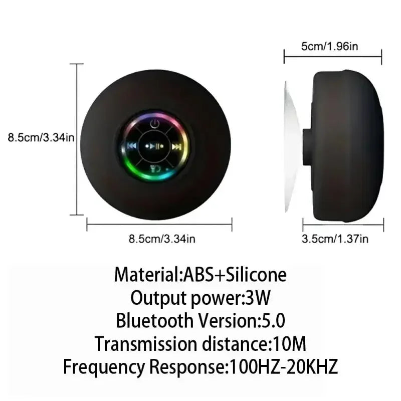 Wireless Bluetooth Speaker IPX4 Waterproof Loudspeaker Long lasting Mini Stereo LED Bathroom Sound Box With Powerful Suction