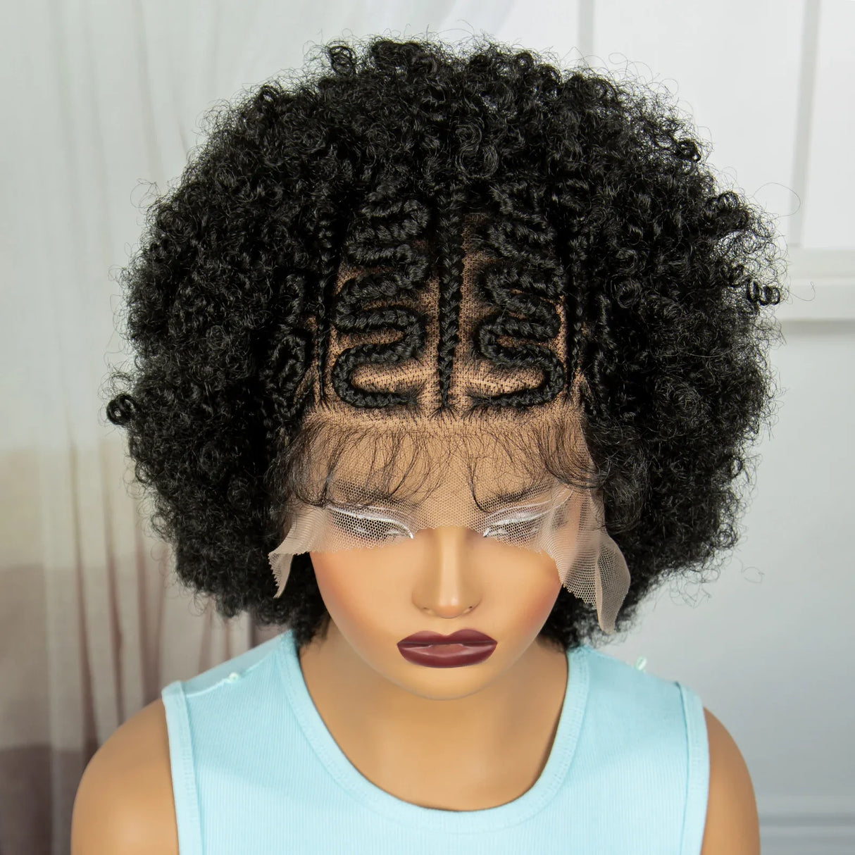 Afro Kinky Curly Cornrow Braids Wig | Transparent Full Lace | Baby Hair