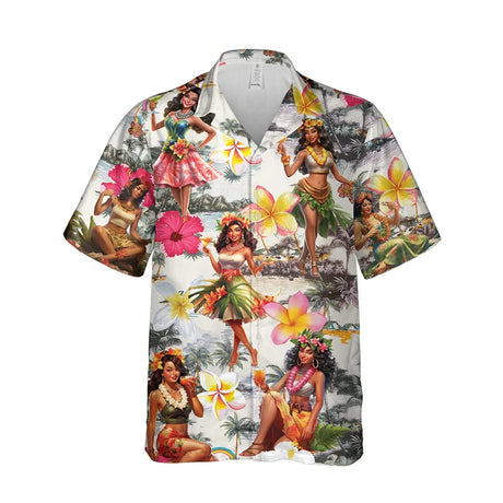 3D Print Hula Girl Graphic Beach Shirts For Men Casual Short Sleeve Hawaiian Dancer Blouses Aloha Beach Button Shirts Mens Tops - Lootquake