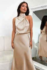 Summer High-End Silk Satin Sleeveless Long Dress Women Fashion Elegant Celebrity Dresses Evening Dress Party Clothes Ladies - Lootquake