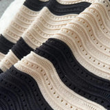 Short Sleeves Striped Long Dress Lapel Neck Hollow Out Slim Bodycon Sundress Fashion Hotsweet Knitted Beach Midi Dress - Lootquake
