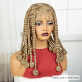 Blonde 12 Inch Synthetic Braided Wigs | Transparent Full Lace Bantu Knotless Box Braids with Baby Hair for Black Women