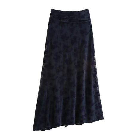 TRAFZA Vintage Casual Chic Women Flocking Suit O-Neck Backless Sleeveless Top Asymmetrical Long Skirt Fashion 2025 Spring Suit - Lootquake